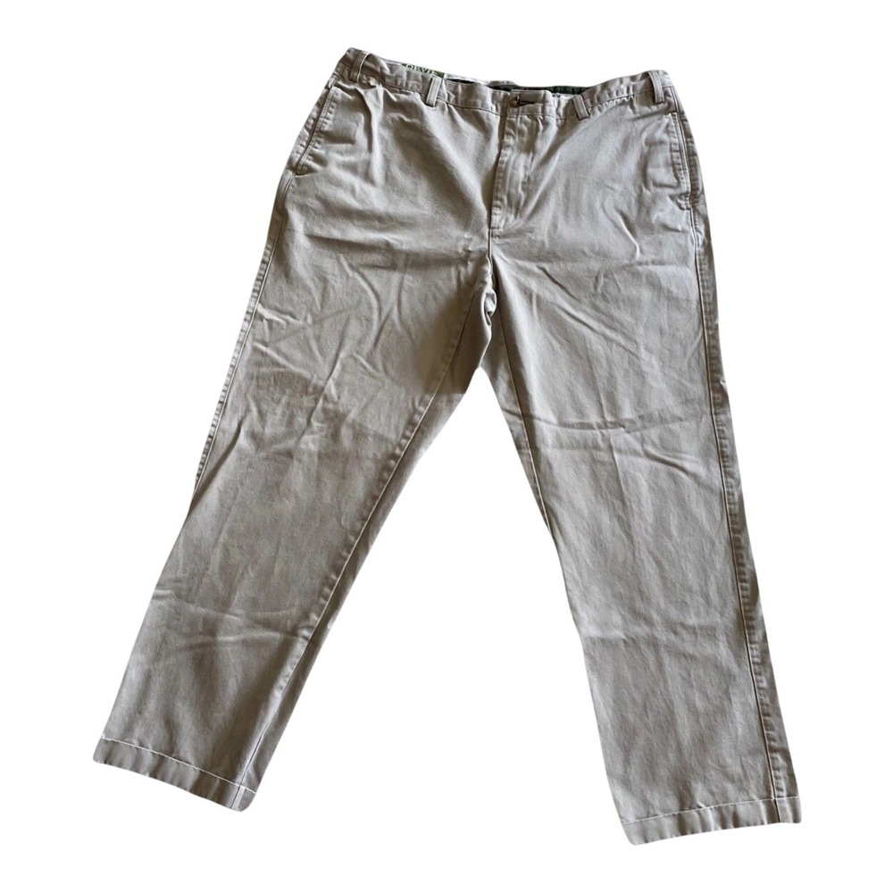 Orvis‎ Mens Khaki Chino Pants 42 Straight Leg 100% Cotton Twill Flat Front Tan